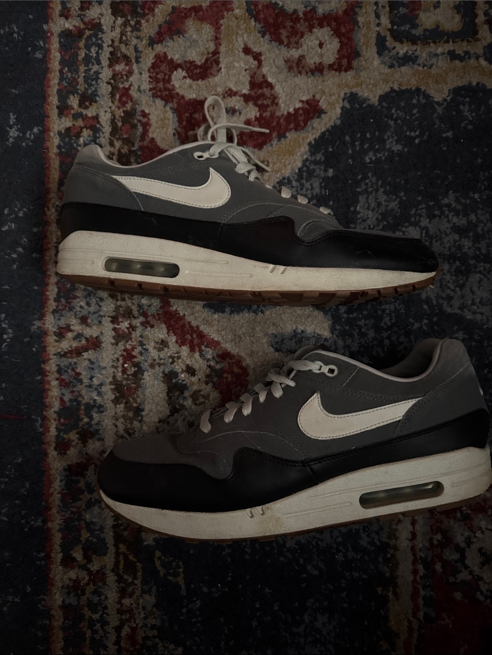 Nike Men’s Air Max 1 Low-Top Sneakers — Gray/Black/White/Gum 11.5